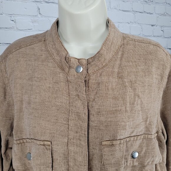 Nicole Miller Brown Linen Blend Lightweight Unlined Snap Jacket Size Large L - Picture 7 of 15